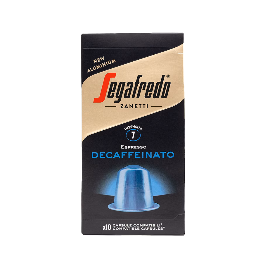 Produktbild: Kaffee Segafredo Espresso Decaffeinato, kompatible Kapseln aus Aluminium, Karton mit 10 Kapseln
